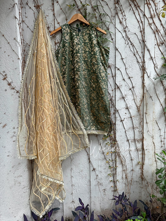 Olive brocade suit