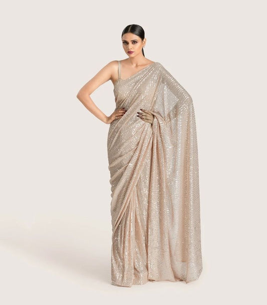 CREAM SEQUIN SARI