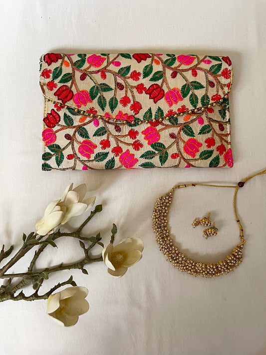 EMBROIDERED ENVELOPE CLUTCH